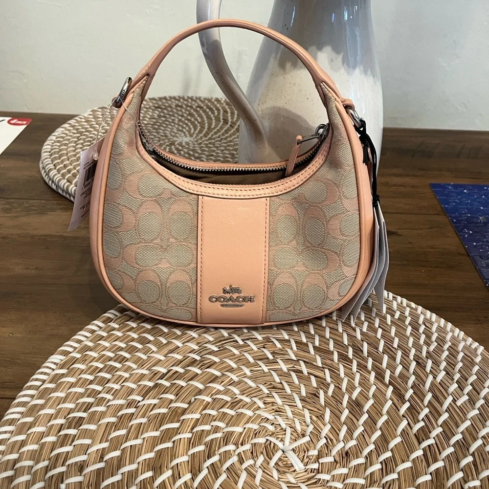 New Coach Pebbled Signature Hobo Bag in Peach